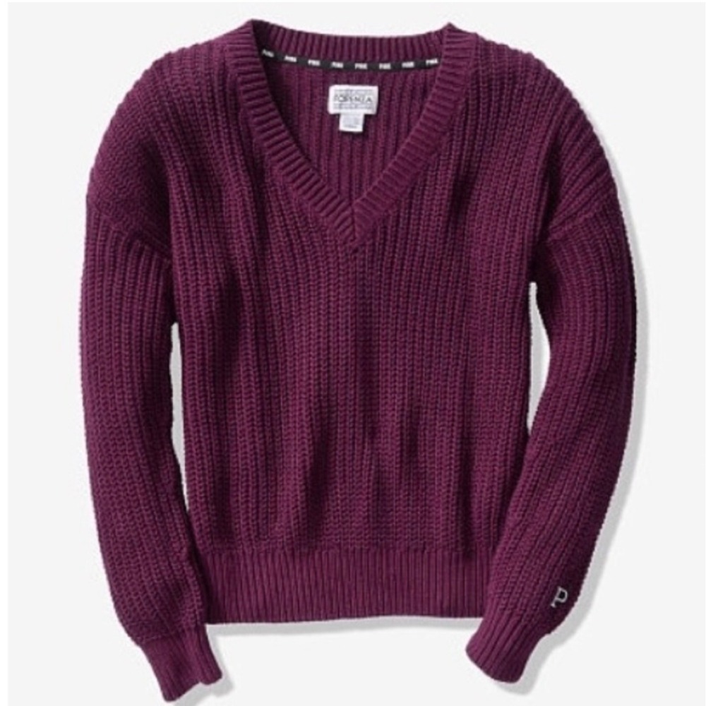 PINK Victoria's Secret V-Neck Sweater Ribbed Knit Pullover Casual Top